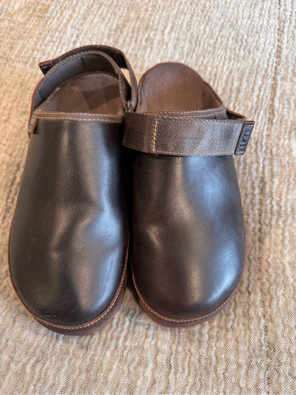 UGG Women's Dark Brown Leather Clog Mules with Adjustable Strap